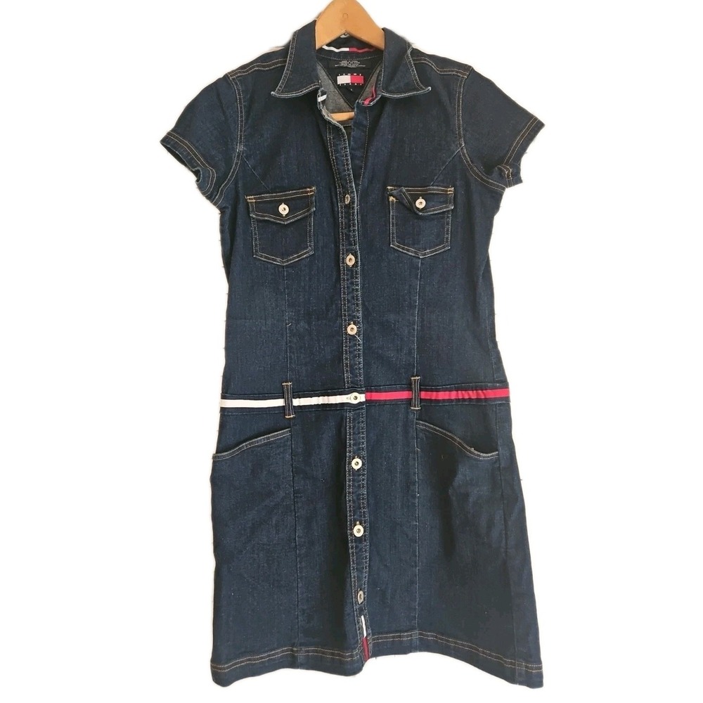Tommy Jeans Vintage Y2K 2002 Denim Dress Juniors Large Button Up Pockets
